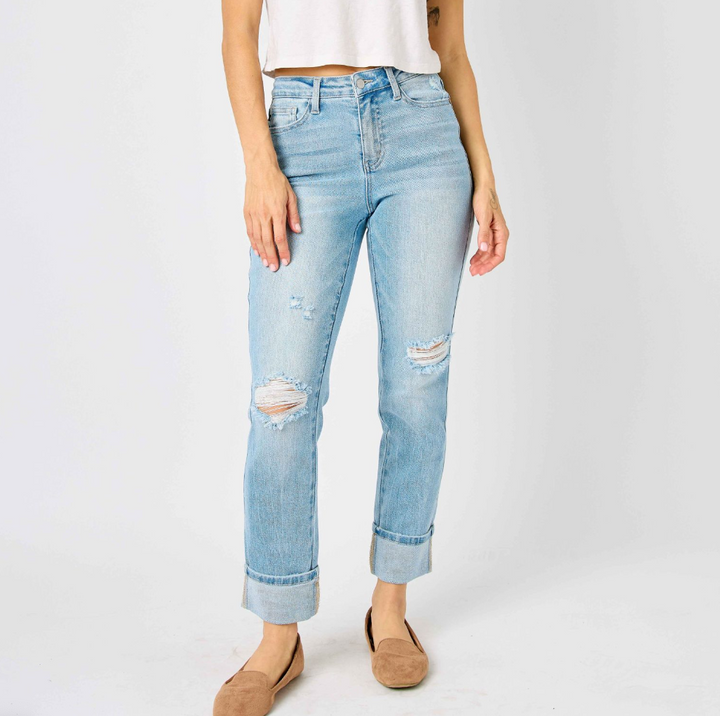 Judy Blue - Mid Rise Cuff Boyfriend Jeans