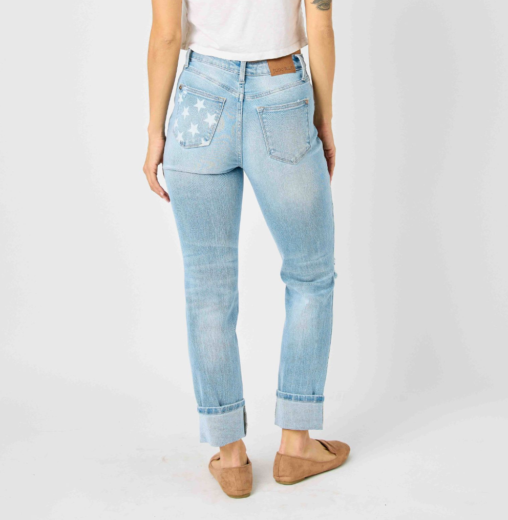 Judy Blue - Mid Rise Cuff Boyfriend Jeans