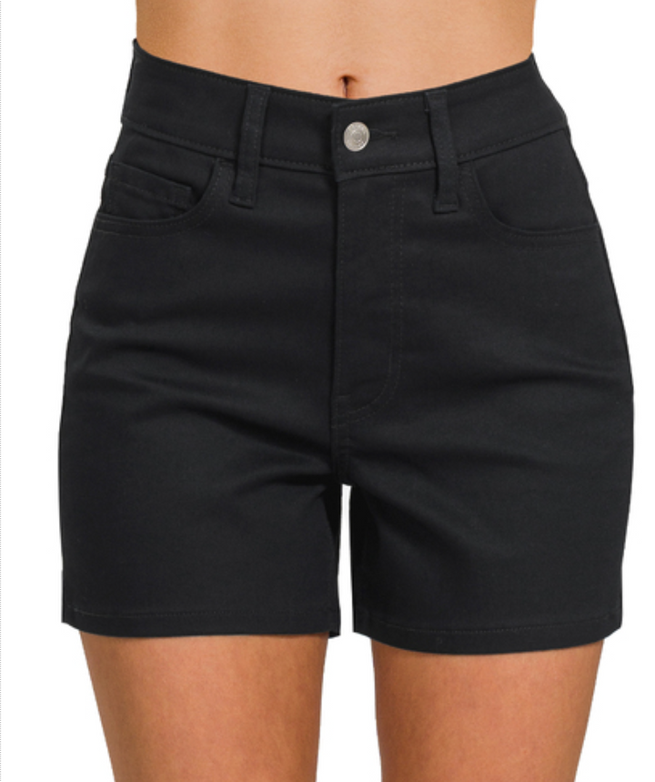 Zenana - High Rise Black Denim Shorts