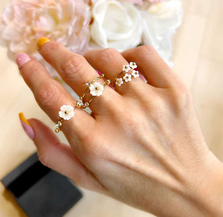 Daisy & Diamond Stainless Steel 3 Piece Ring Set
