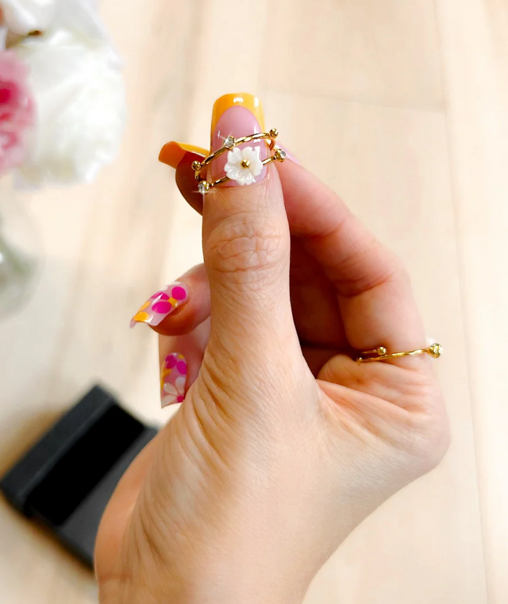 Daisy & Diamond Stainless Steel 3 Piece Ring Set