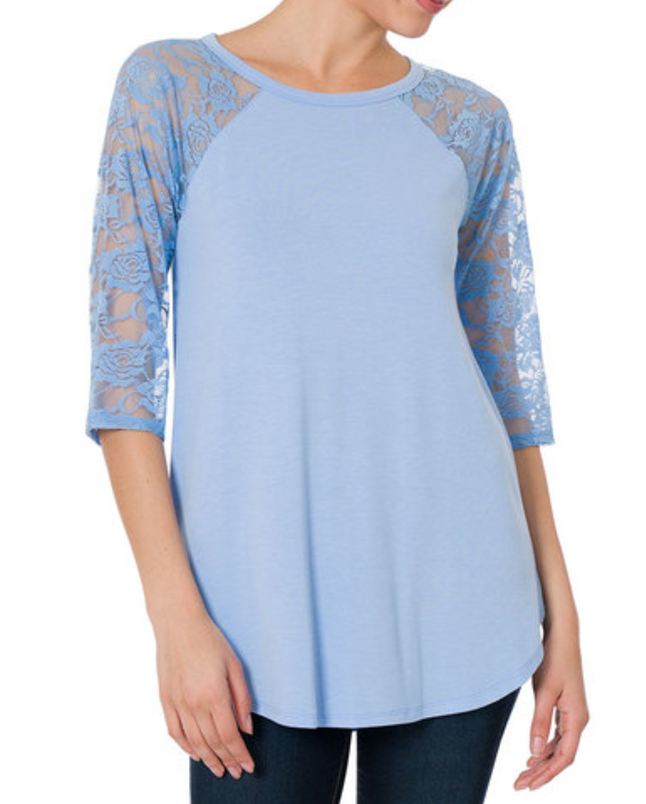 Zenana - Lace Sleeve Top