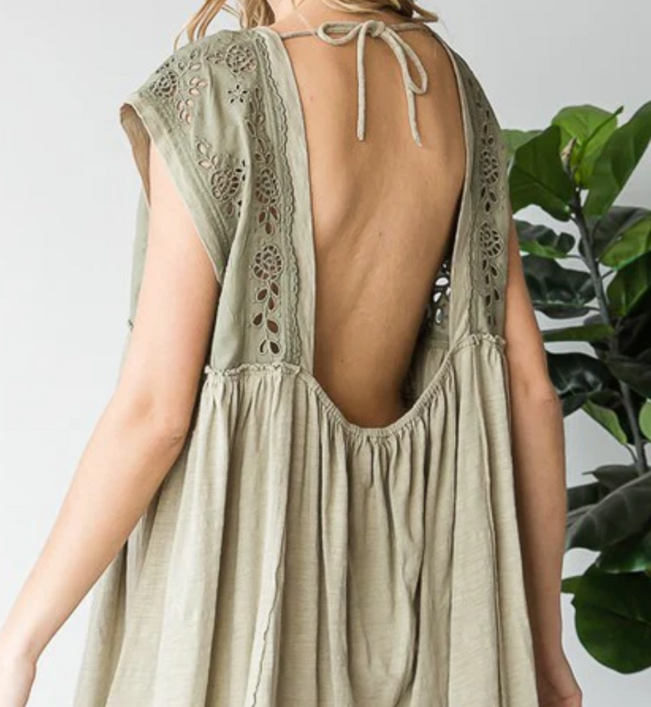 Oli & Hali - MINERAL WASHED EMBROIDERY PEPLUM TUNIC TOP