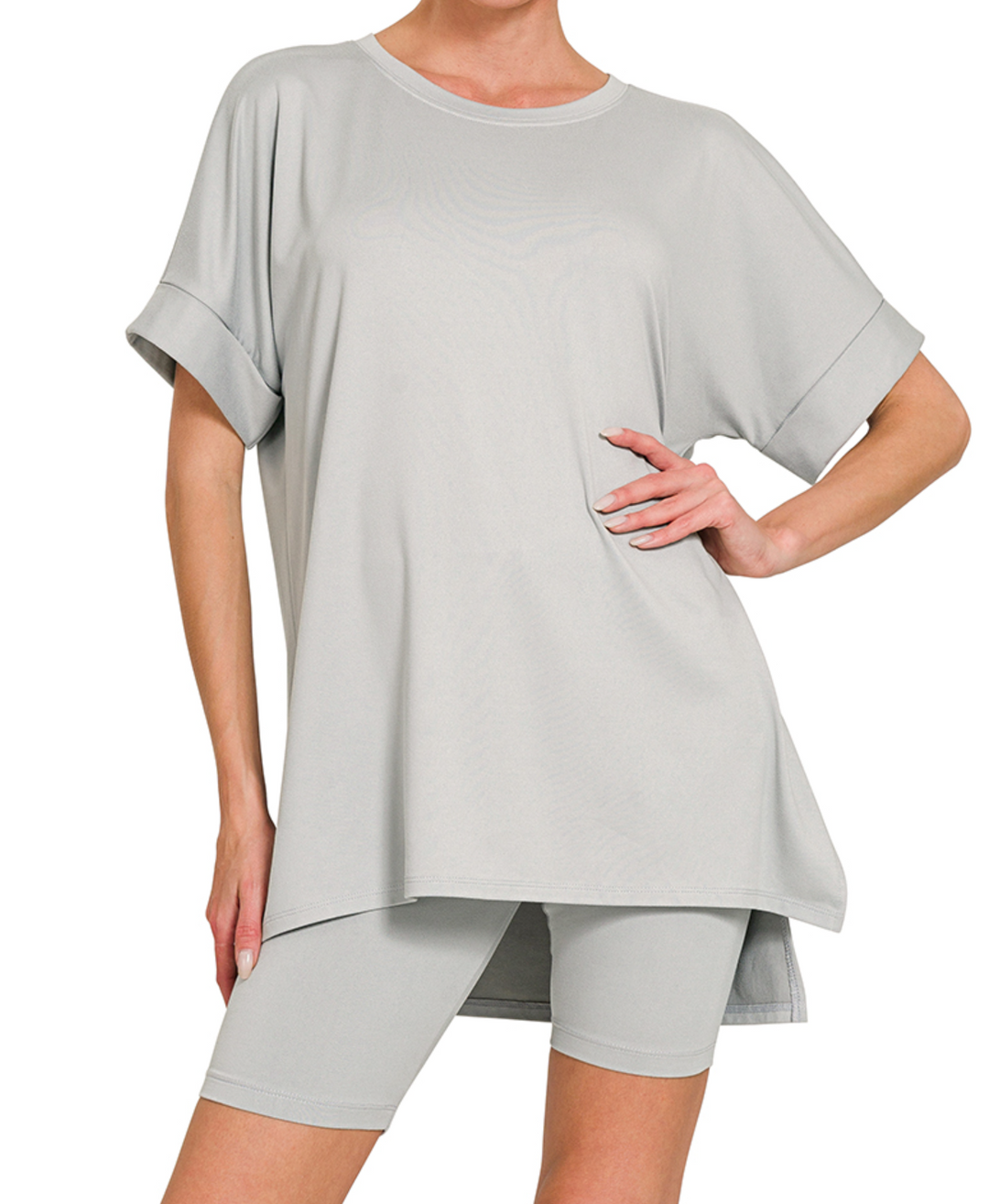 Zenana - Brushed dty microfiber round-neck top & biker shorts