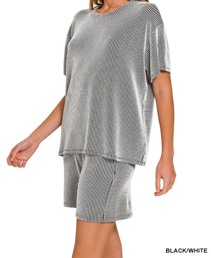 Zenana - Corded rib short sleeve tee & short set