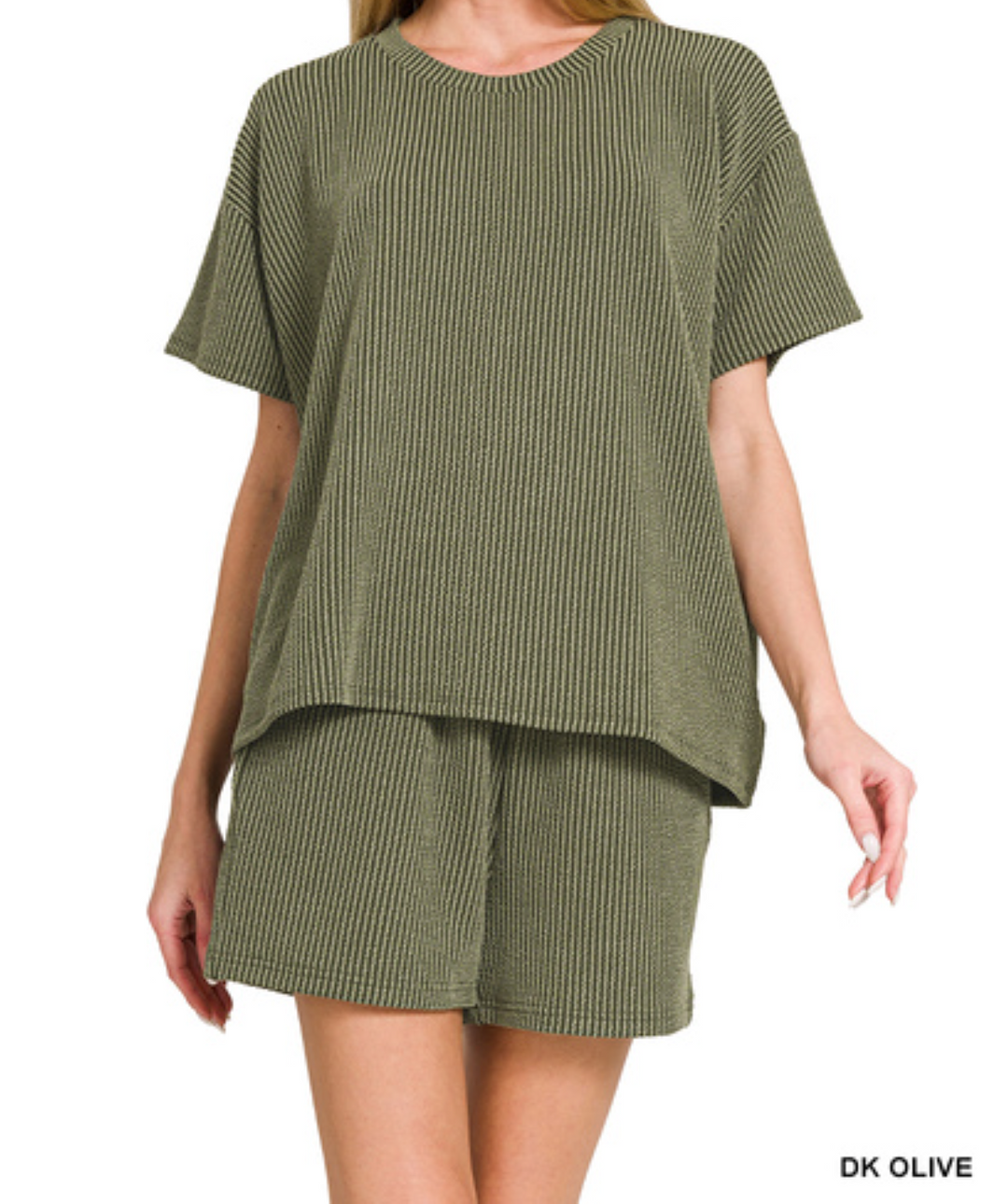 Zenana - Corded rib short sleeve tee & short set