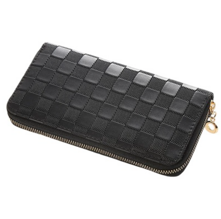 Checkered monogram vegan leather long wallet