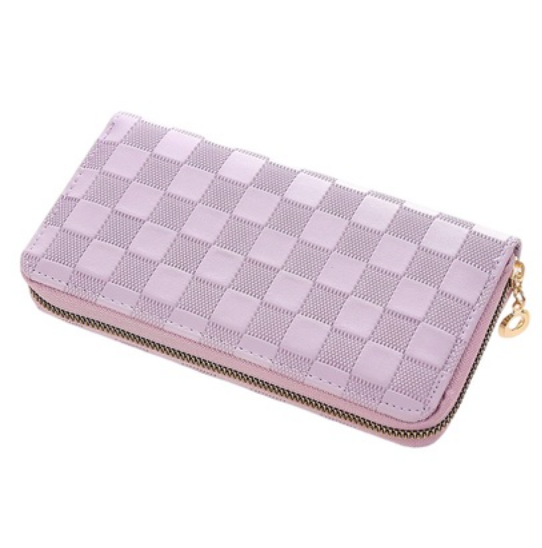 Checkered monogram vegan leather long wallet