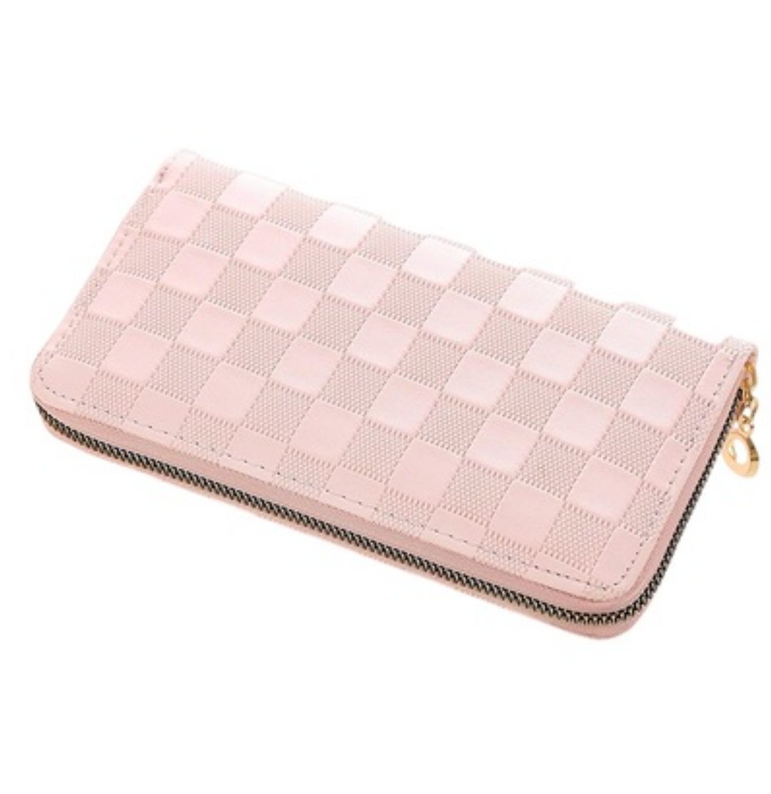 Checkered monogram vegan leather long wallet