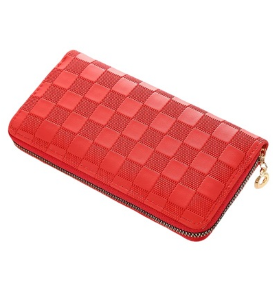 Checkered monogram vegan leather long wallet