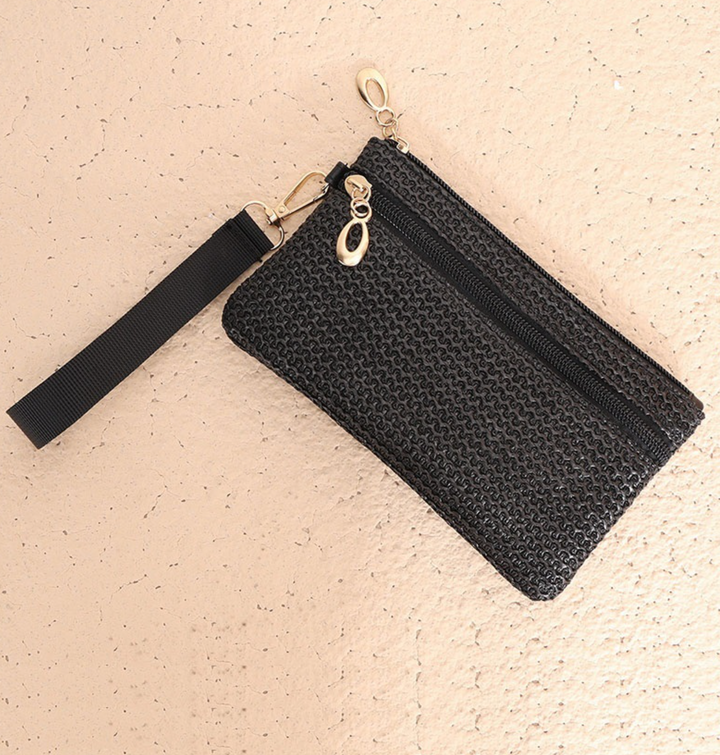 Boho Woven Black Wristlet