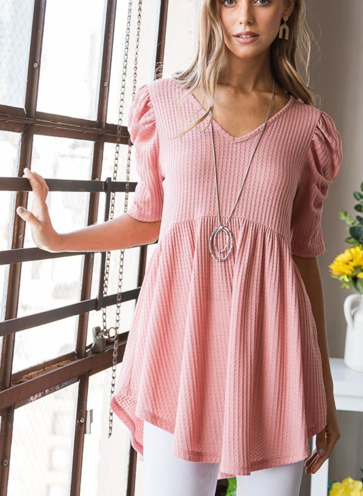 Heimish - Waffle Knit Baby Doll Top