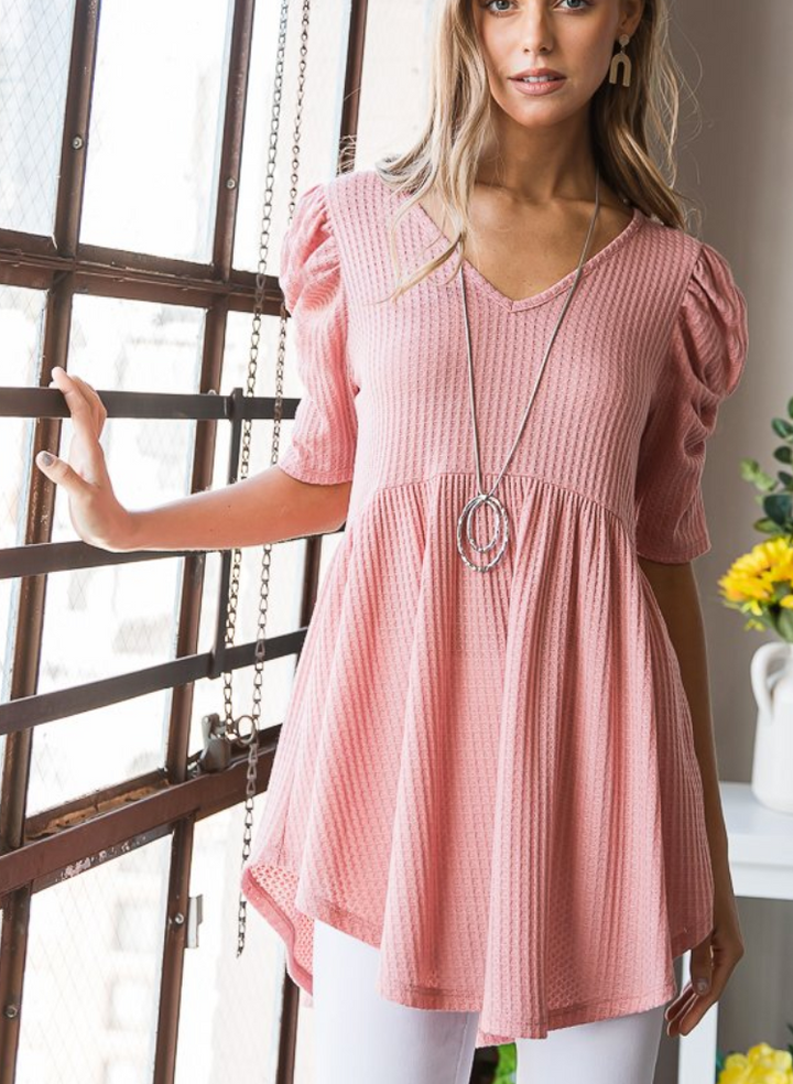Heimish - Waffle Knit Baby Doll Top