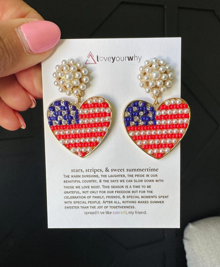 Stars Stripes & Sweet Summertime Dangling heart earrings