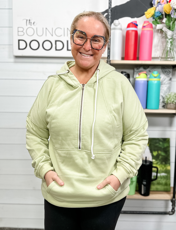 Michelle Mae - Vintage Wash Half Zip Hoodie - Tea Green