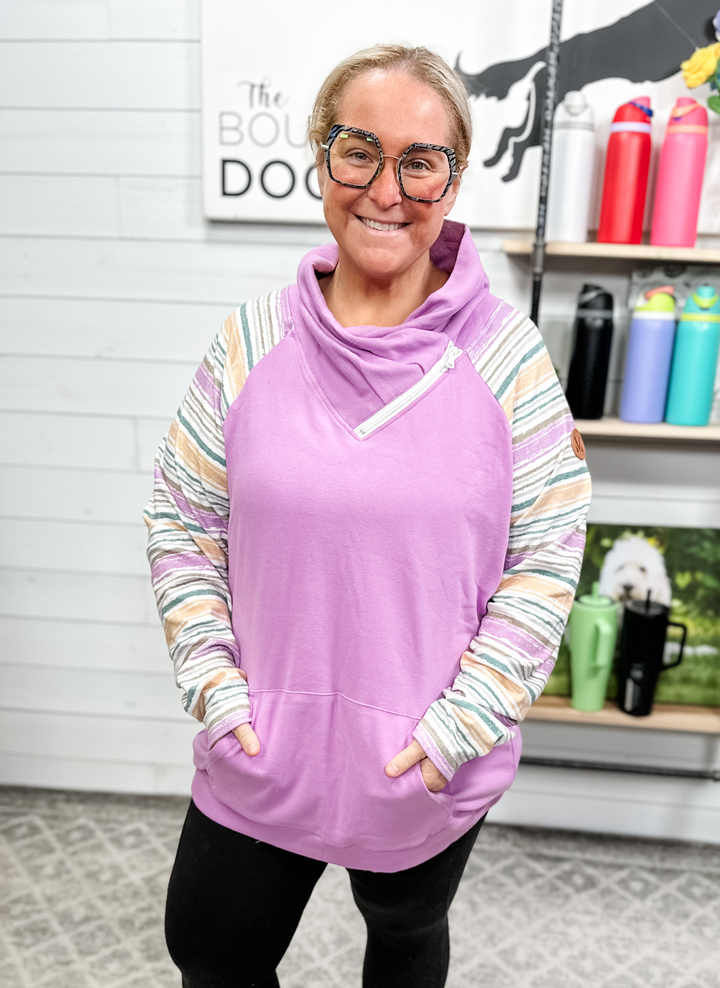 Michelle Mae - Zip Cowl Top Mauve & Stripes