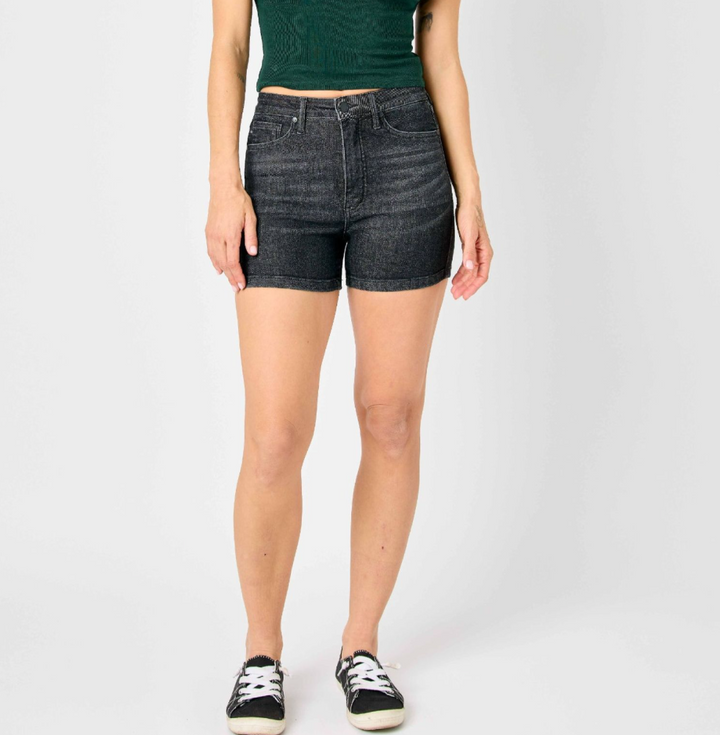 Judy Blue - High Waist Tummy Control Washed Black Shorts