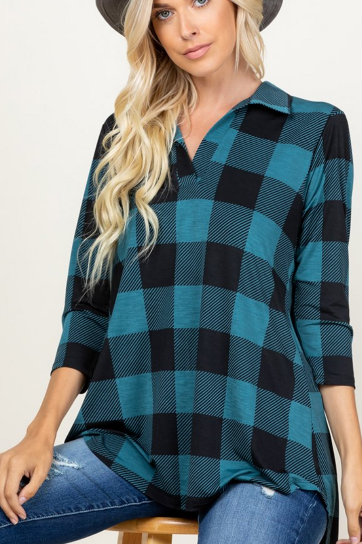 Heimish - Plaid Hi Low Tunic Top