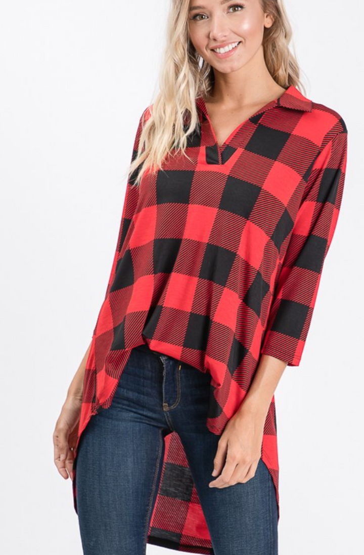 Heimish - Plaid Hi Low Tunic Top