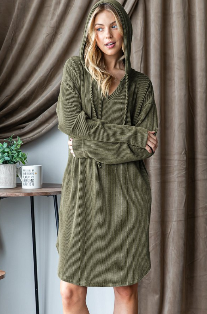 Heimish - Squiggly Ribbed Hoodie Dress