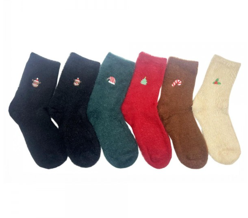 Embroidered Christmas Fuzzy Socks