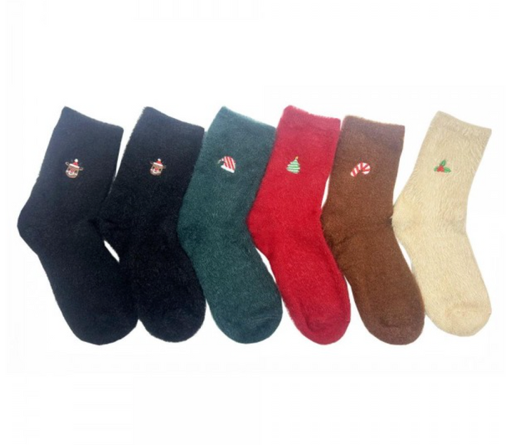 Embroidered Christmas Fuzzy Socks