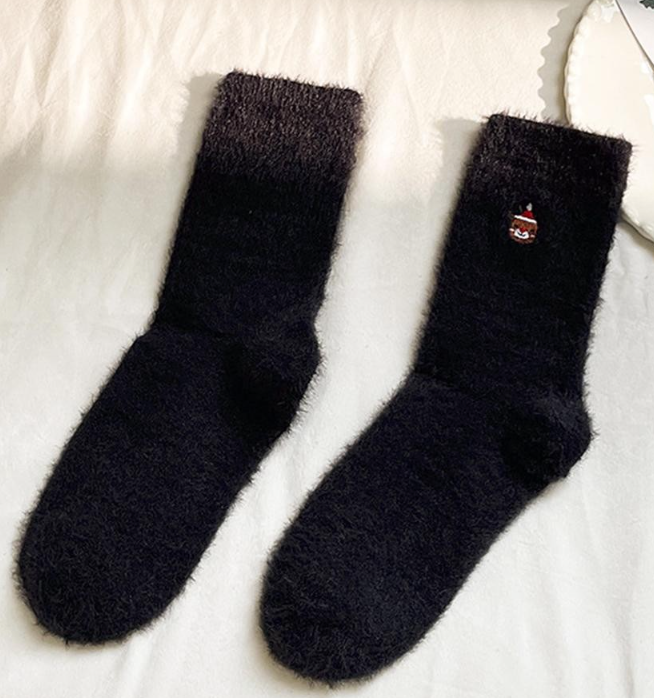 Embroidered Christmas Fuzzy Socks