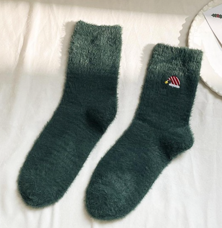 Embroidered Christmas Fuzzy Socks