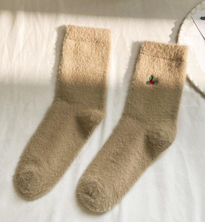 Embroidered Christmas Fuzzy Socks