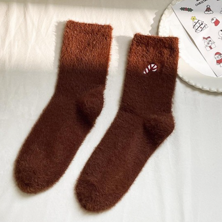 Embroidered Christmas Fuzzy Socks