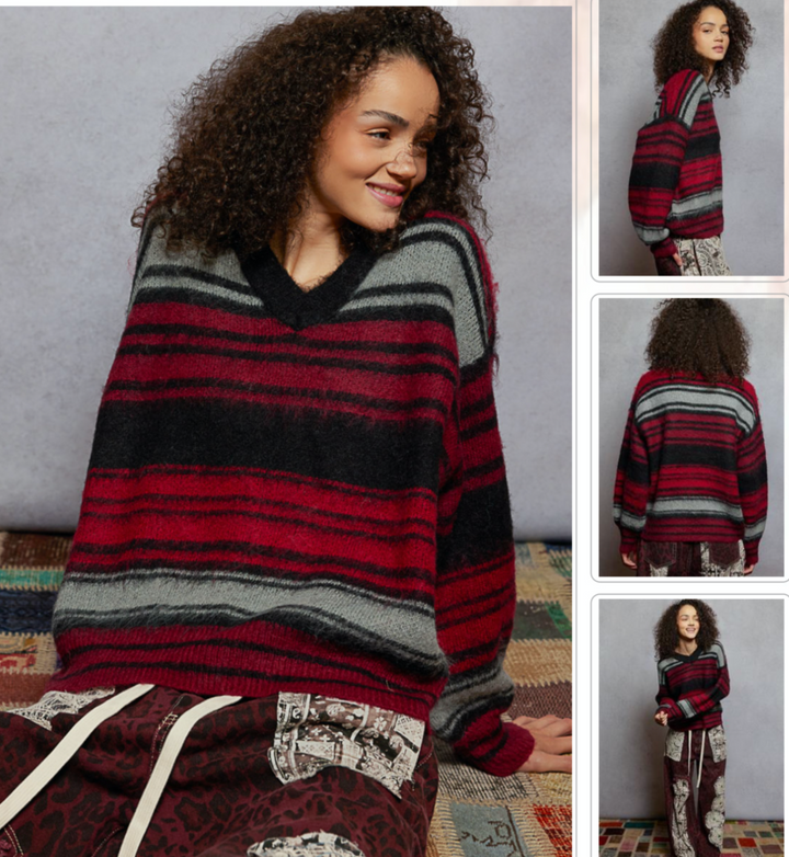 POL Box Nov - V Neck Striped Sweater