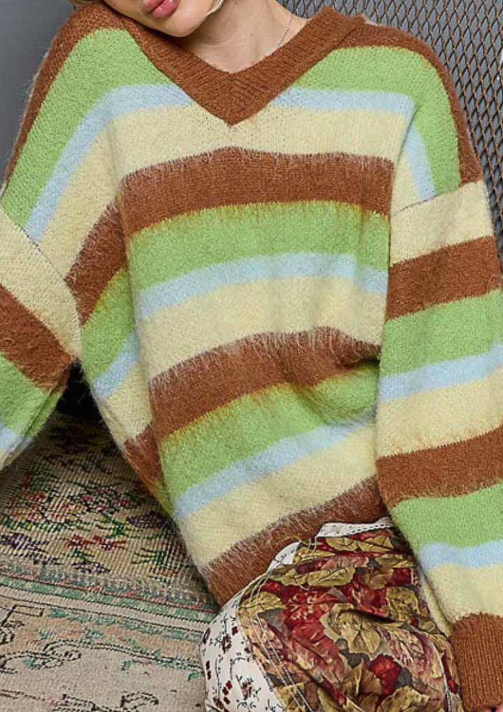 POL Box Nov - V Neck Striped Sweater