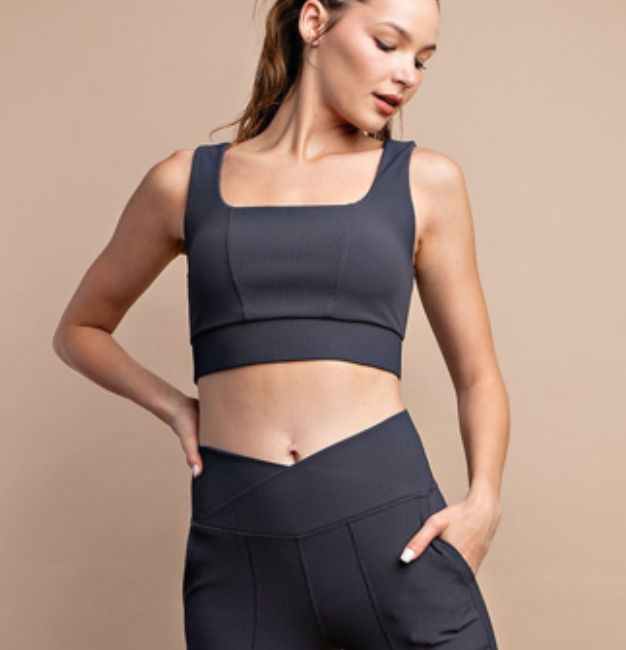 Rae Mode - Nylon Rib Square Neck Sports Bra