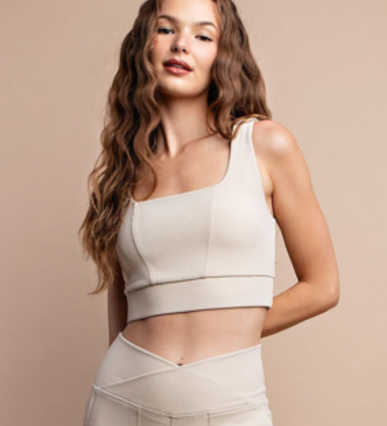 Rae Mode - Nylon Rib Square Neck Sports Bra