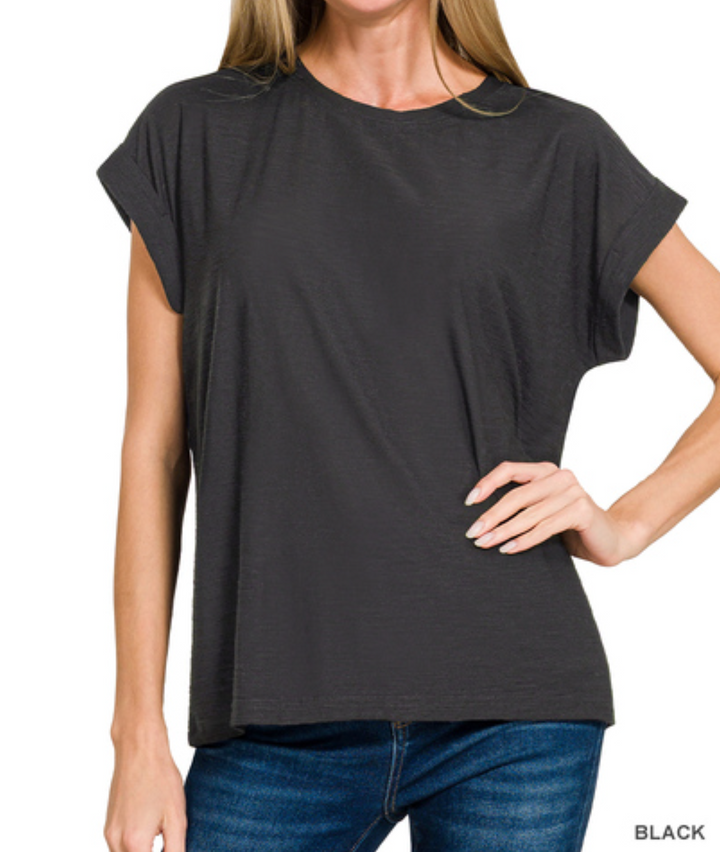 Zenana - Slub Cuffed Tee