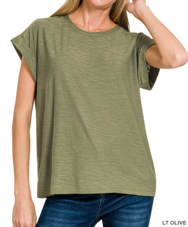 Zenana - Slub Cuffed Tee