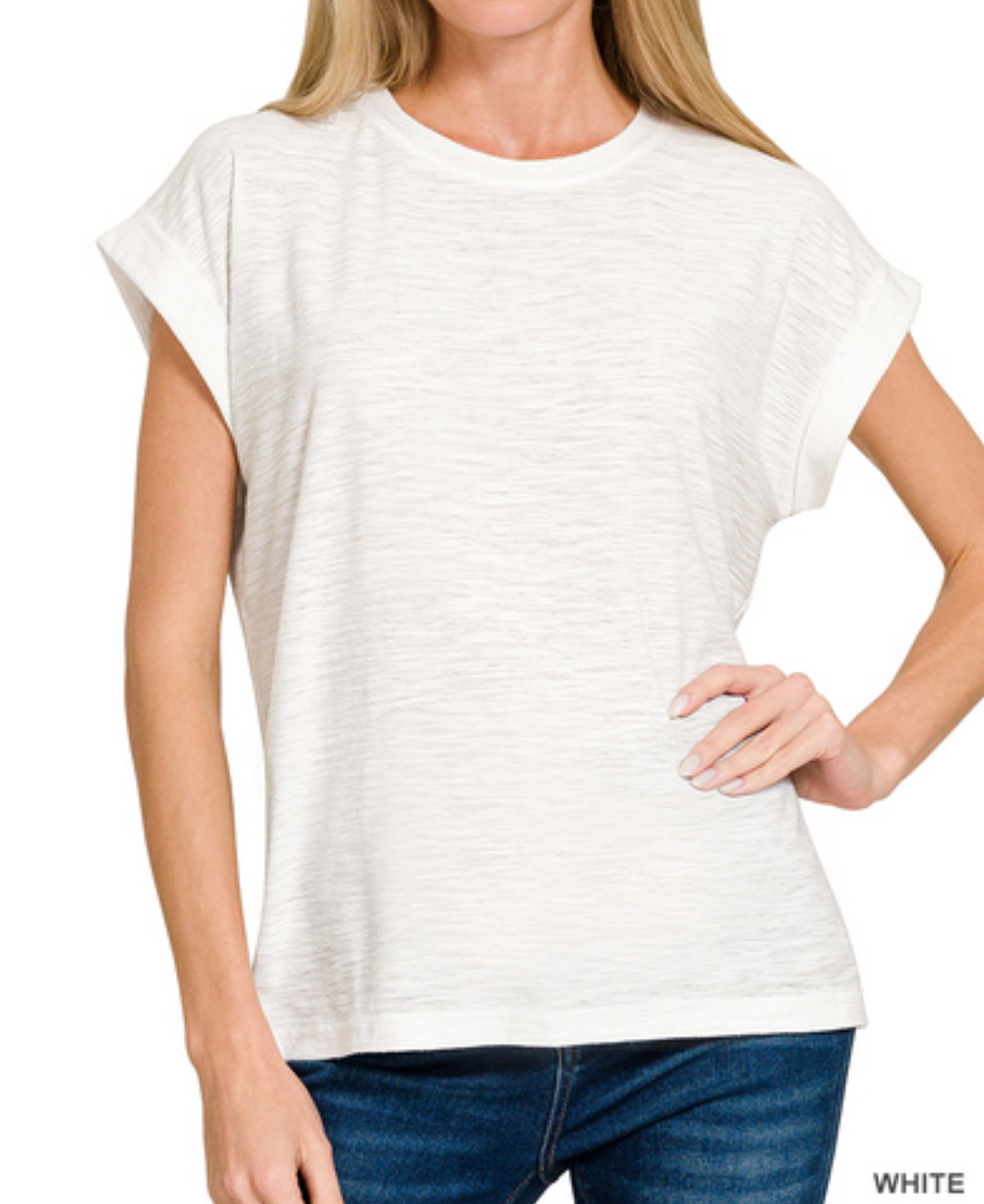 Zenana - Slub Cuffed Tee