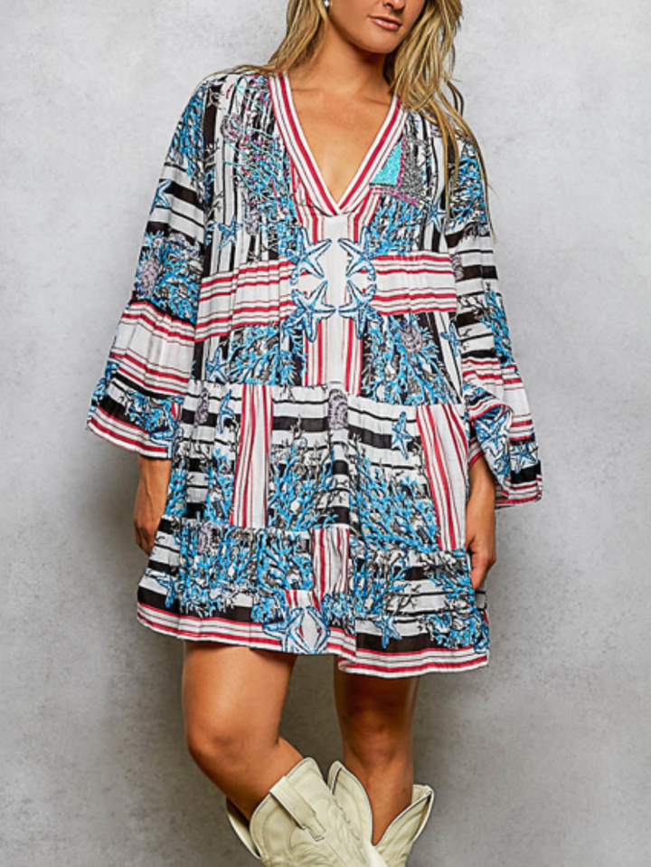 POL - V Neck Dress with Beaded Detail