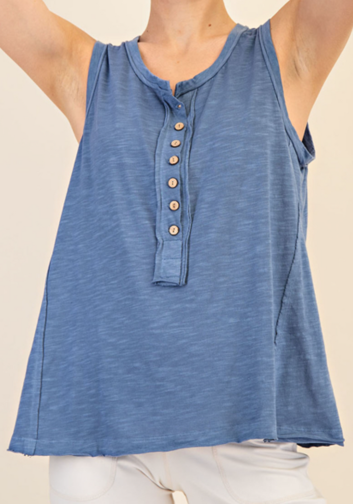 Rae Mode - Cotton Slub Henley Tank Top