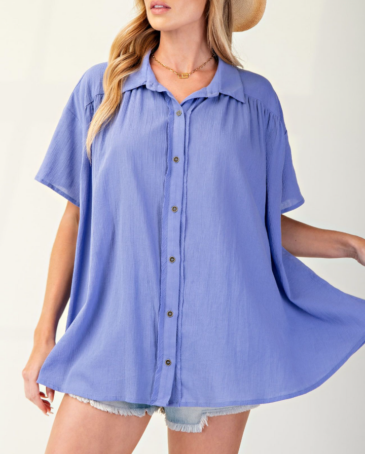 Easel - Flowy Oversized Gauzy Button Top