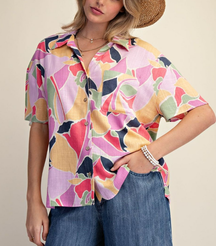 Easel - Linen Button Down Top