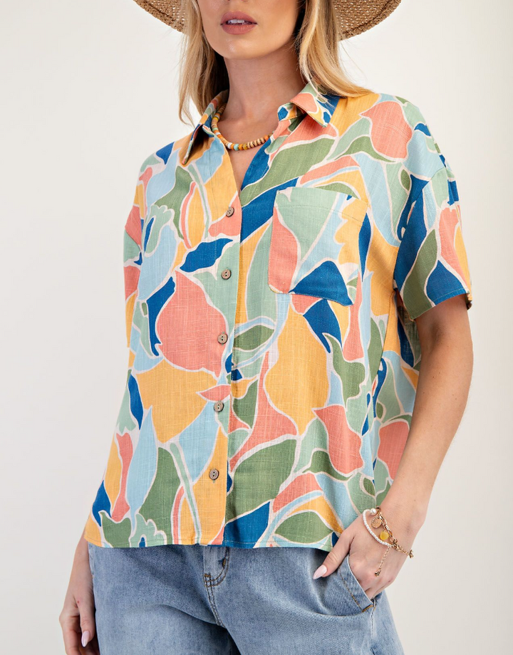 Easel - Linen Button Down Top