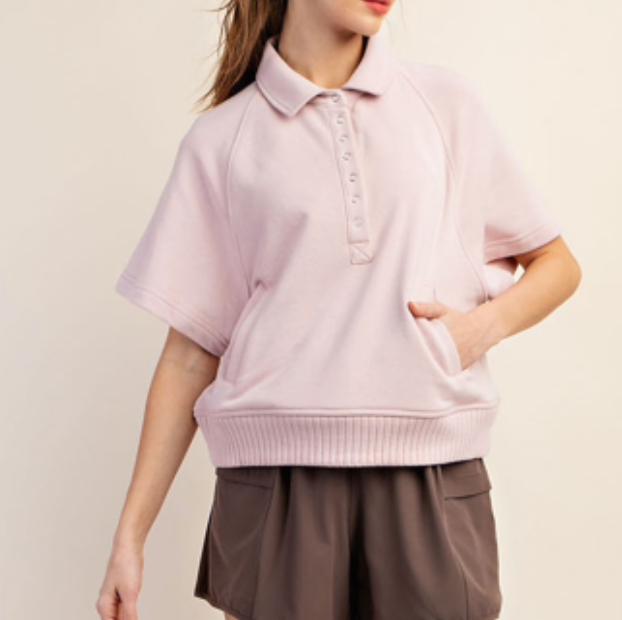 Rae Mode - French Terry Short Sleeve Top with Collar