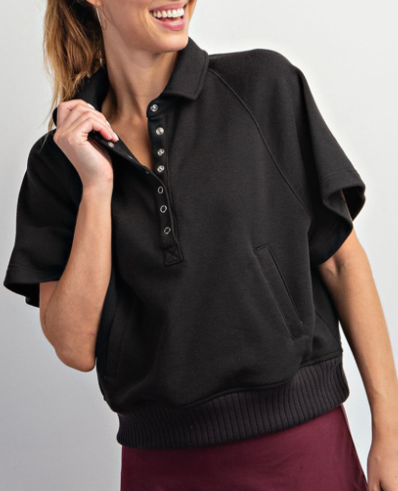 Rae Mode - French Terry Short Sleeve Top with Collar