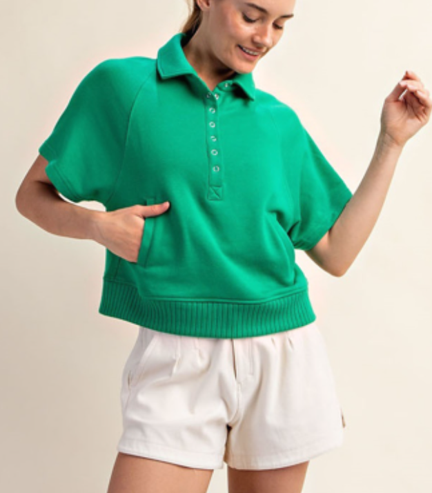 Rae Mode - French Terry Short Sleeve Top with Collar