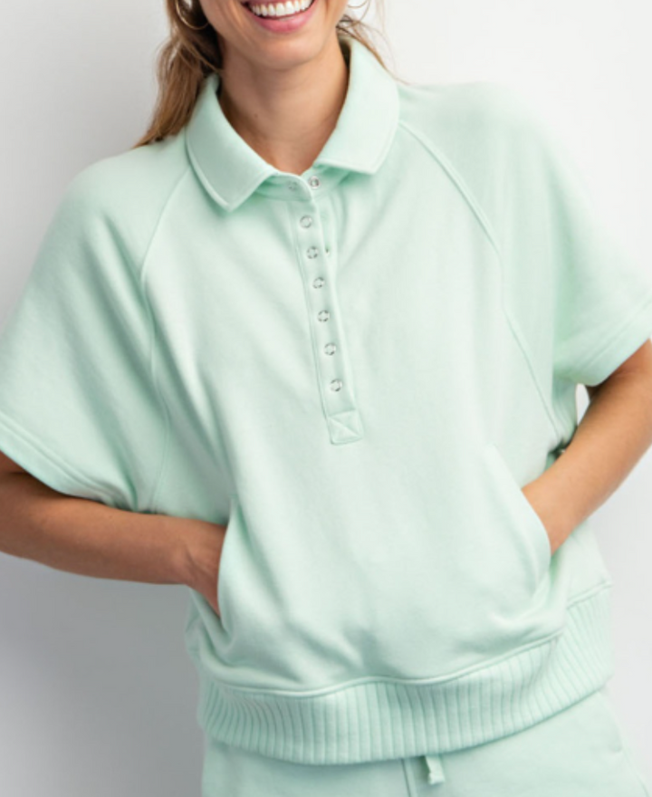 Rae Mode - French Terry Short Sleeve Top with Collar