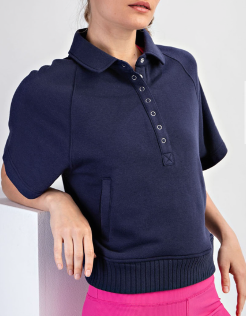 Rae Mode - French Terry Short Sleeve Top with Collar