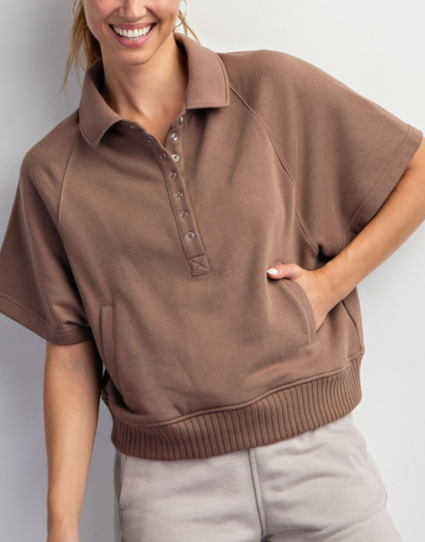 Rae Mode - French Terry Short Sleeve Top with Collar