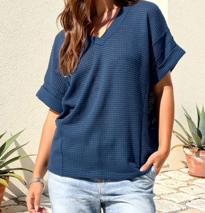 Andree by Unit - V Neck Waffle Short Sleeve Top