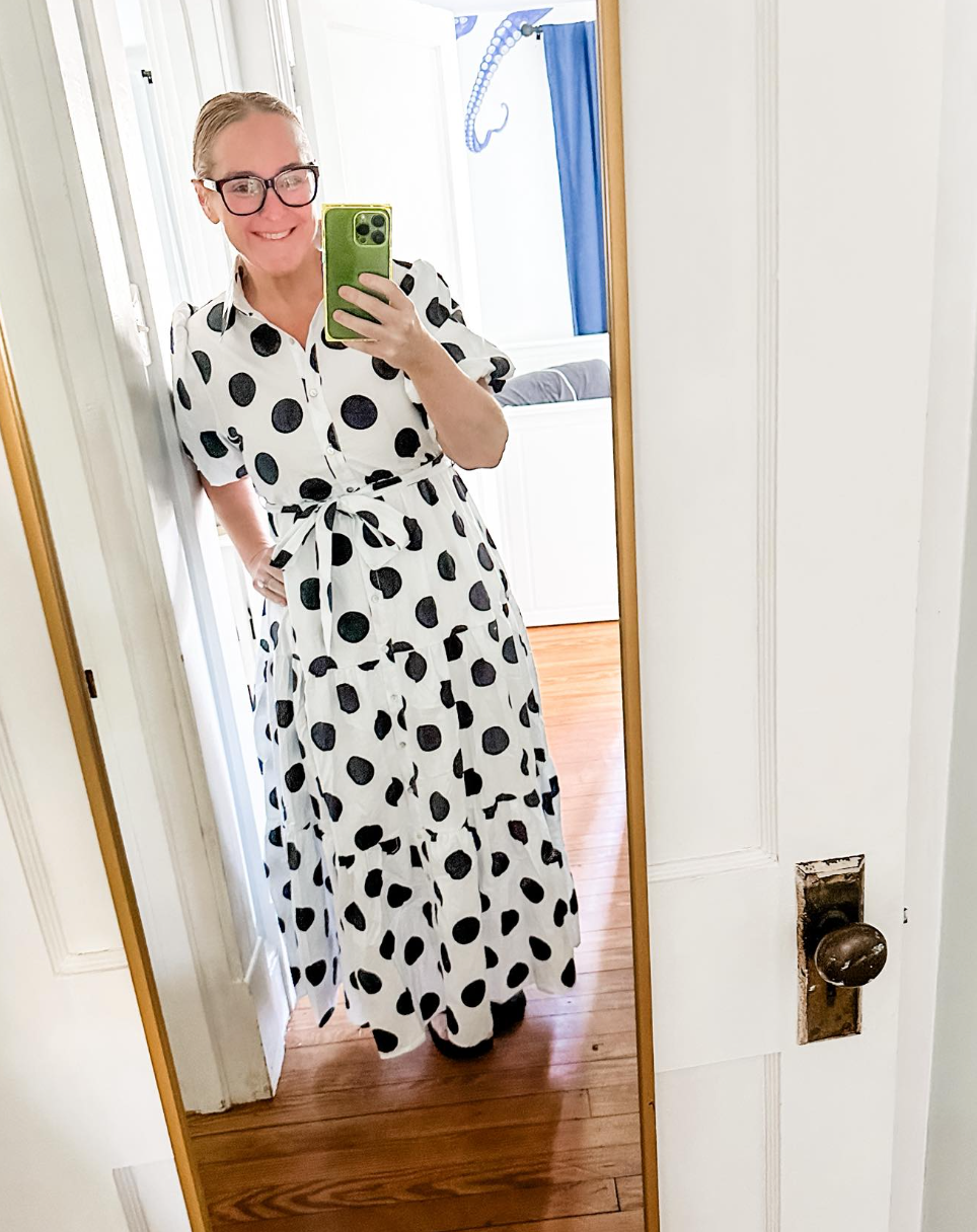 Peach Love - Black Polka Dot Maxi